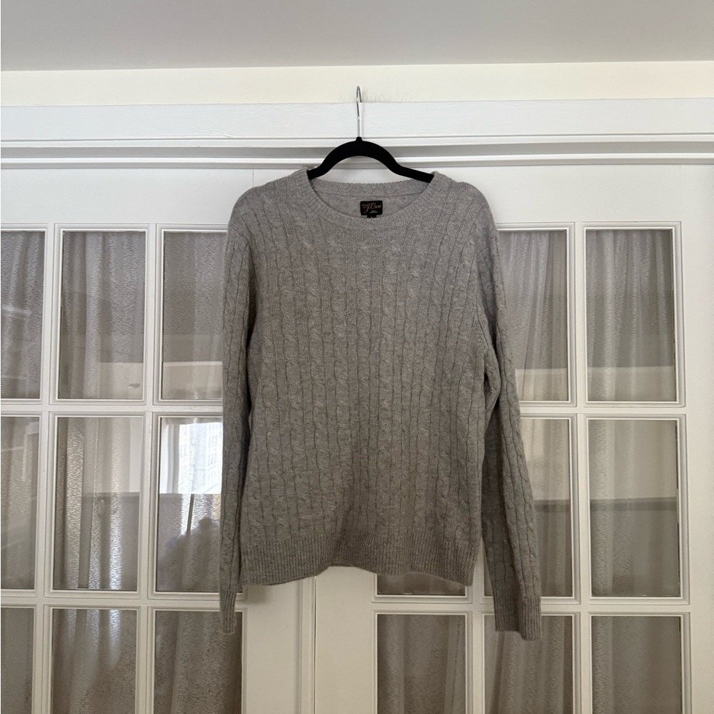 JCrew Men’s Grey 100% Cashmere Cable Knit Crewneck Sweater